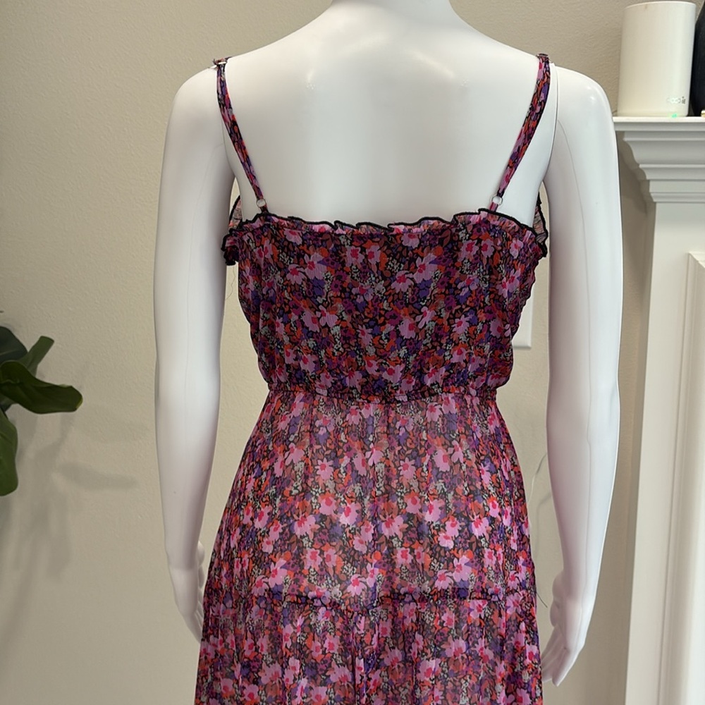 Lulus Sheer Floral Slipdress Size Small Button Front Tiered Ruffle Maxi Dress - Picture 8 of 15